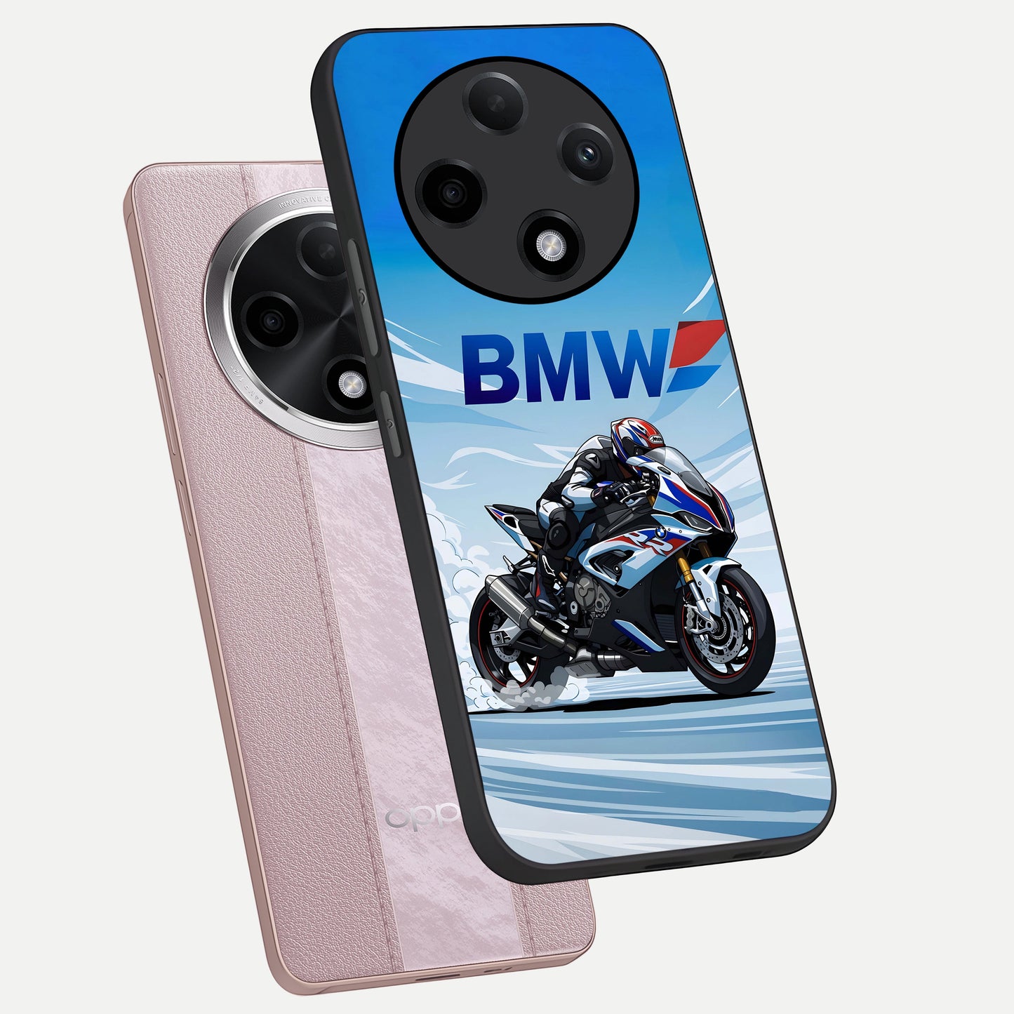  BMW Power Drift phone case For Oppo F27 Pro Plus showing premium glass back cover with detailed artwork