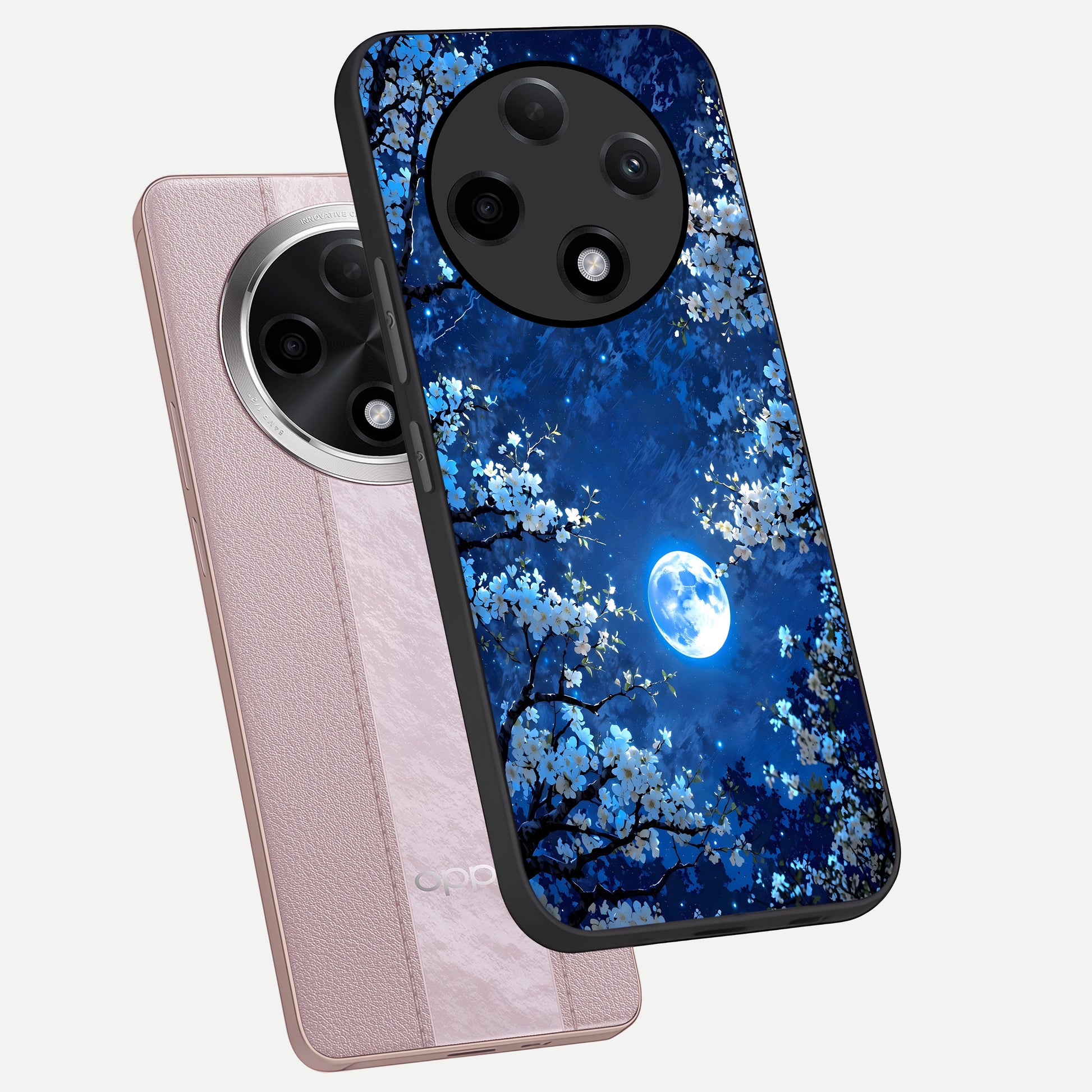  Blossom Moonlight Sky phone case For Oppo F27 Pro Plus showing premium glass back cover with detailed artwork