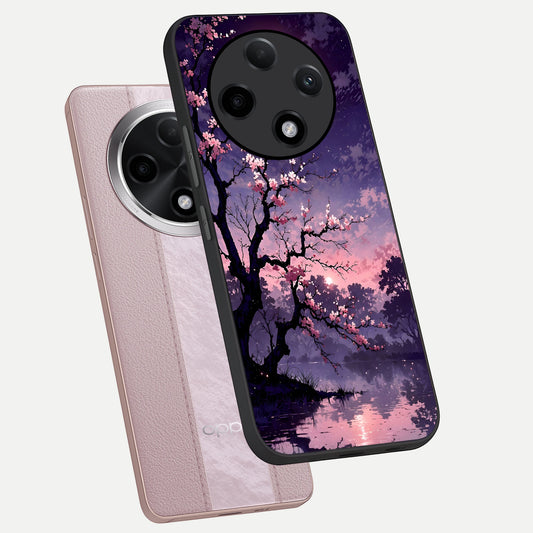 Blossom Pink Moon phone case For Oppo F27 Pro Plus showing premium glass back cover with detailed artwork