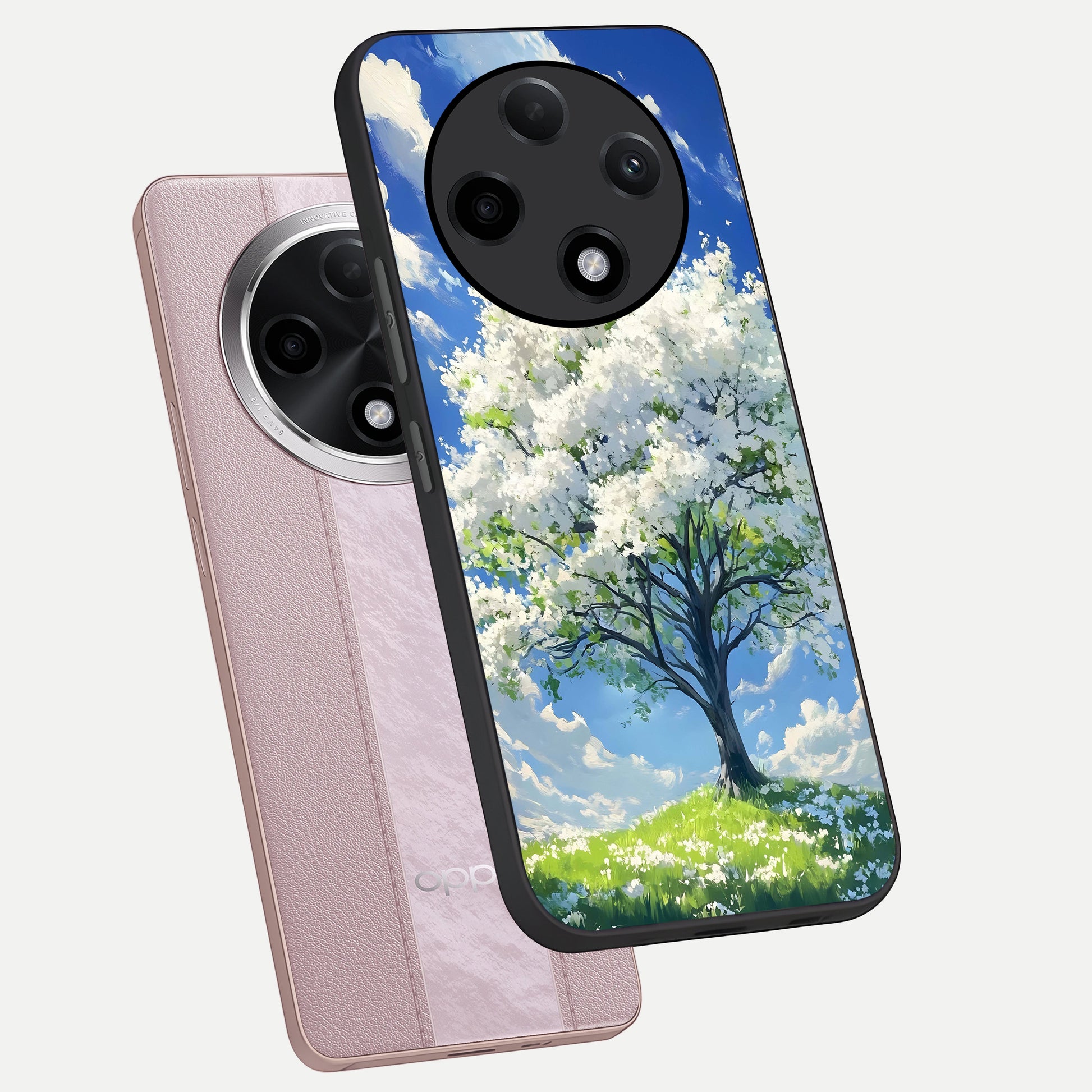  Blossom Sky Serenity phone case For Oppo F27 Pro Plus showing premium glass back cover with detailed artwork