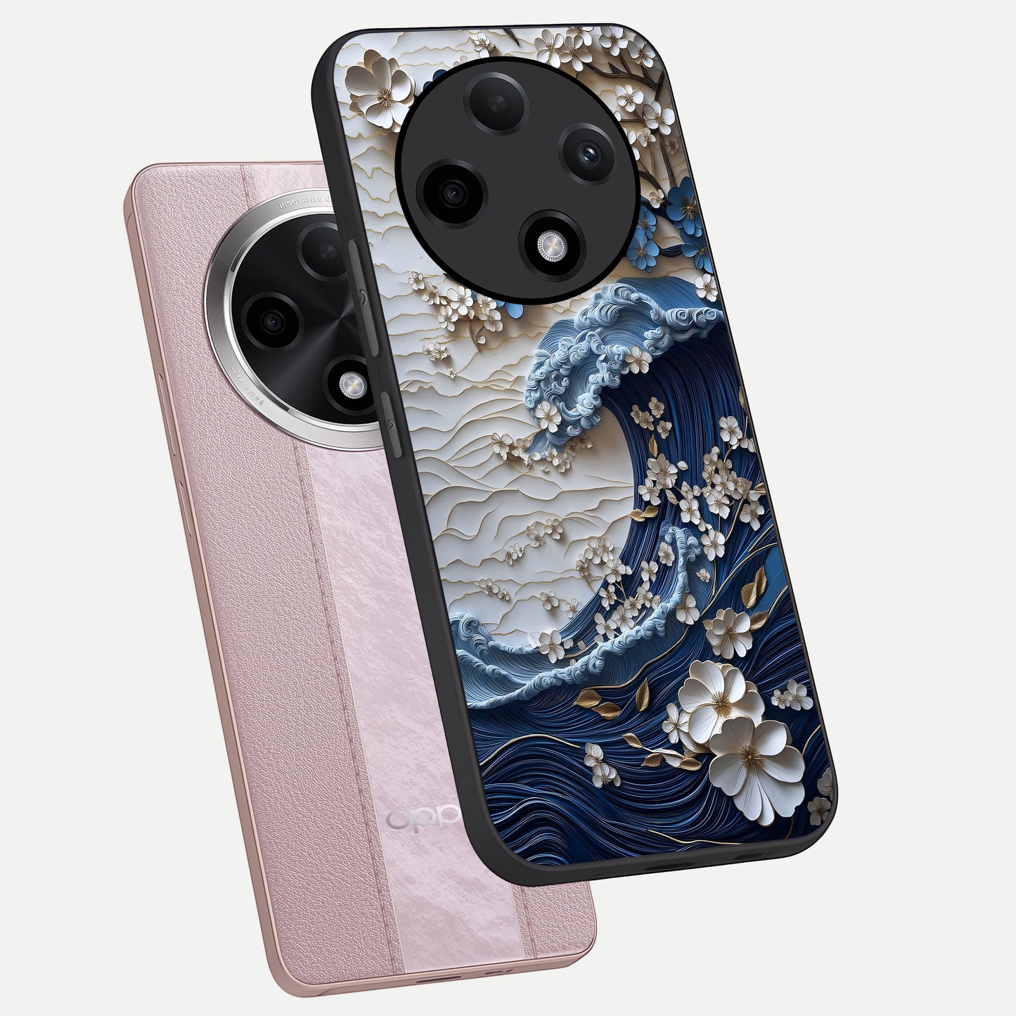  Blossom Wave Art phone case For Oppo F27 Pro Plus showing premium glass back cover with detailed artwork