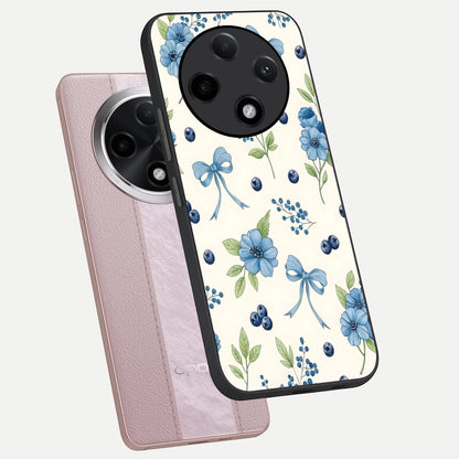  Blue Flower And Bow phone case For Oppo F27 Pro Plus showing premium glass back cover with detailed artwork
