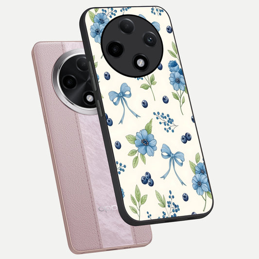  Blue Flower And Bow phone case For Oppo F27 Pro Plus showing premium glass back cover with detailed artwork