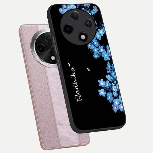  Blue Petal Dream Custom Name phone case For Oppo F27 Pro Plus showing premium glass back cover with detailed artwork