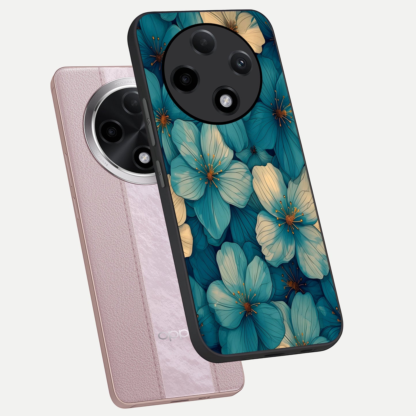  Blue Shade Floral phone case For Oppo F27 Pro Plus showing premium glass back cover with detailed artwork