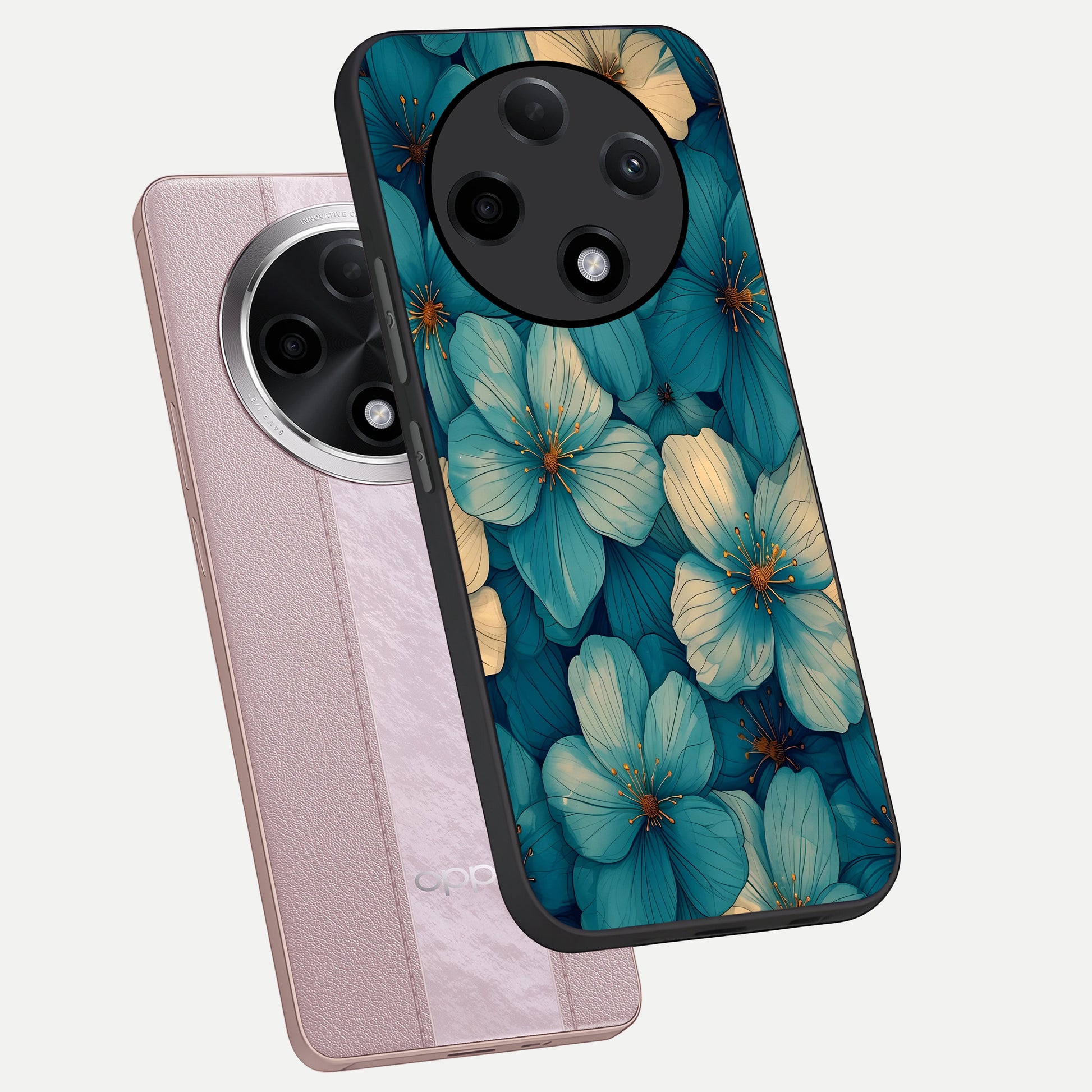  Blue Shade Floral phone case For Oppo F27 Pro Plus showing premium glass back cover with detailed artwork