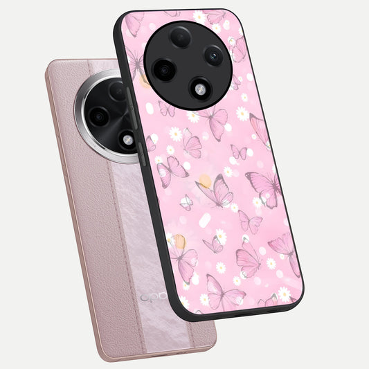  Blush Butterfly Garden phone case For Oppo F27 Pro Plus showing premium glass back cover with detailed artwork