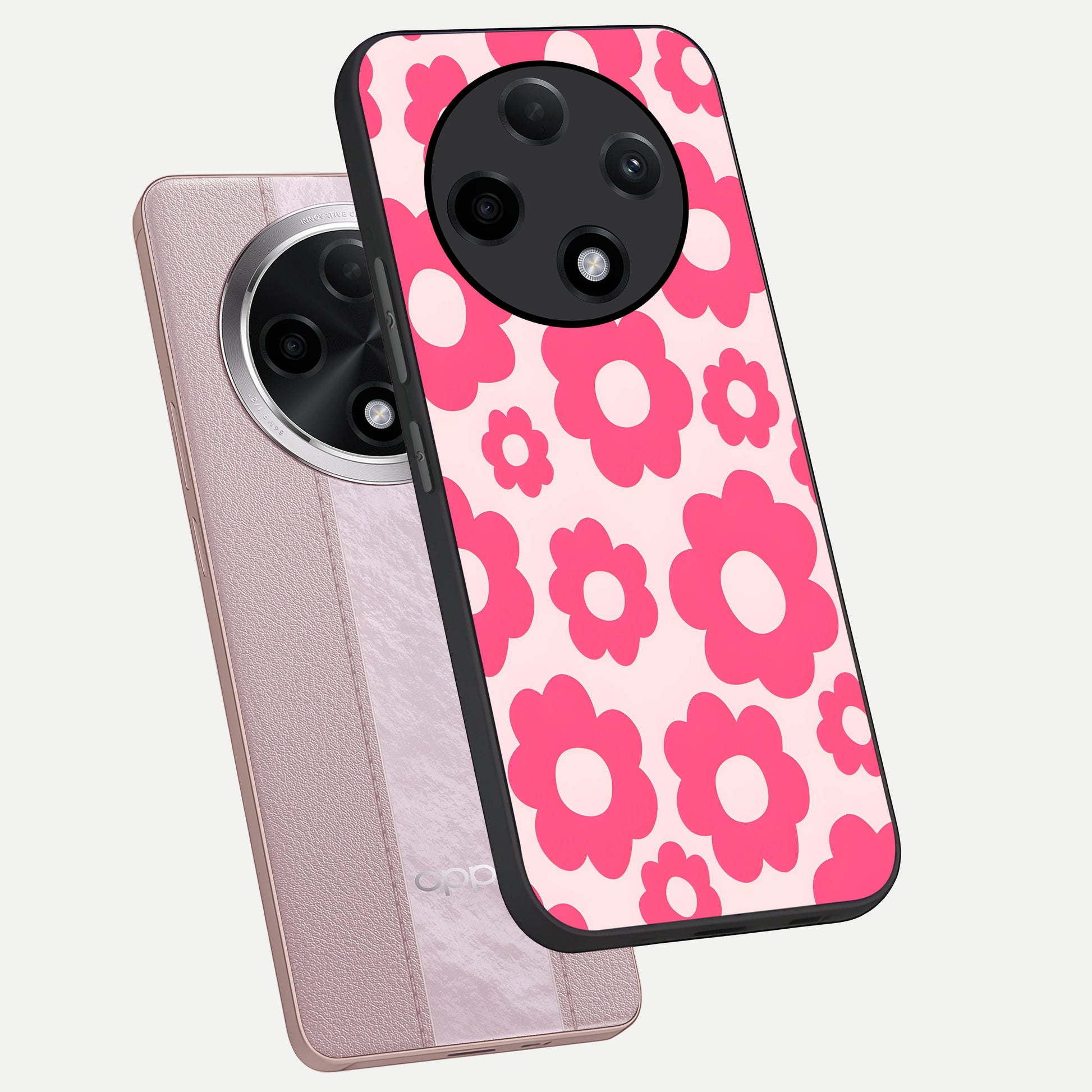  Blush Flower Pop phone case For Oppo F27 Pro Plus showing premium glass back cover with detailed artwork