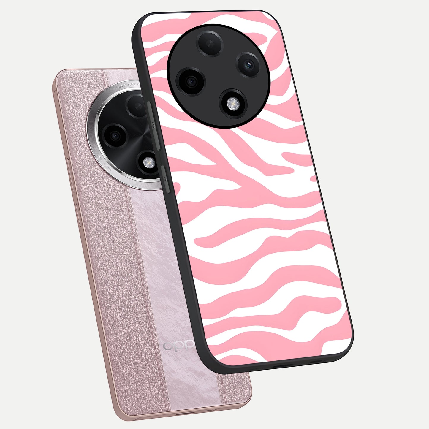  Blush Zebra Flow phone case For Oppo F27 Pro Plus showing premium glass back cover with detailed artwork