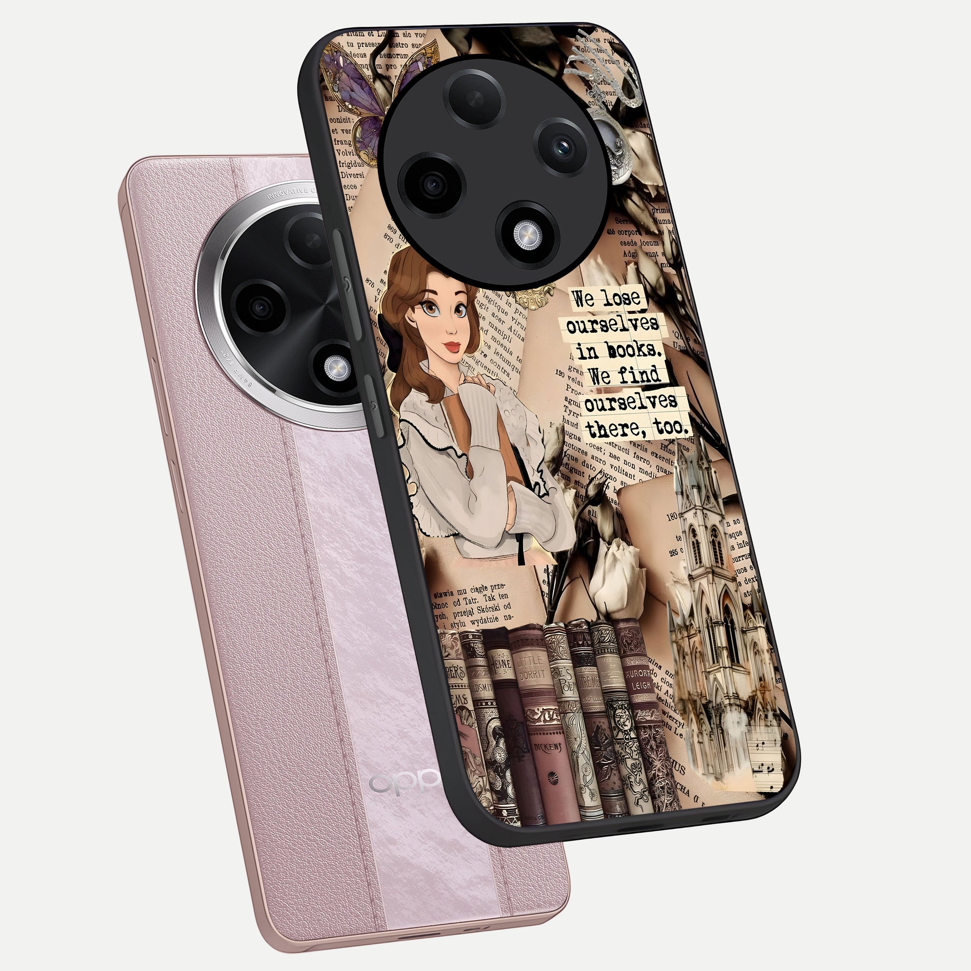  Bookish Dream World phone case For Oppo F27 Pro Plus showing premium glass back cover with detailed artwork