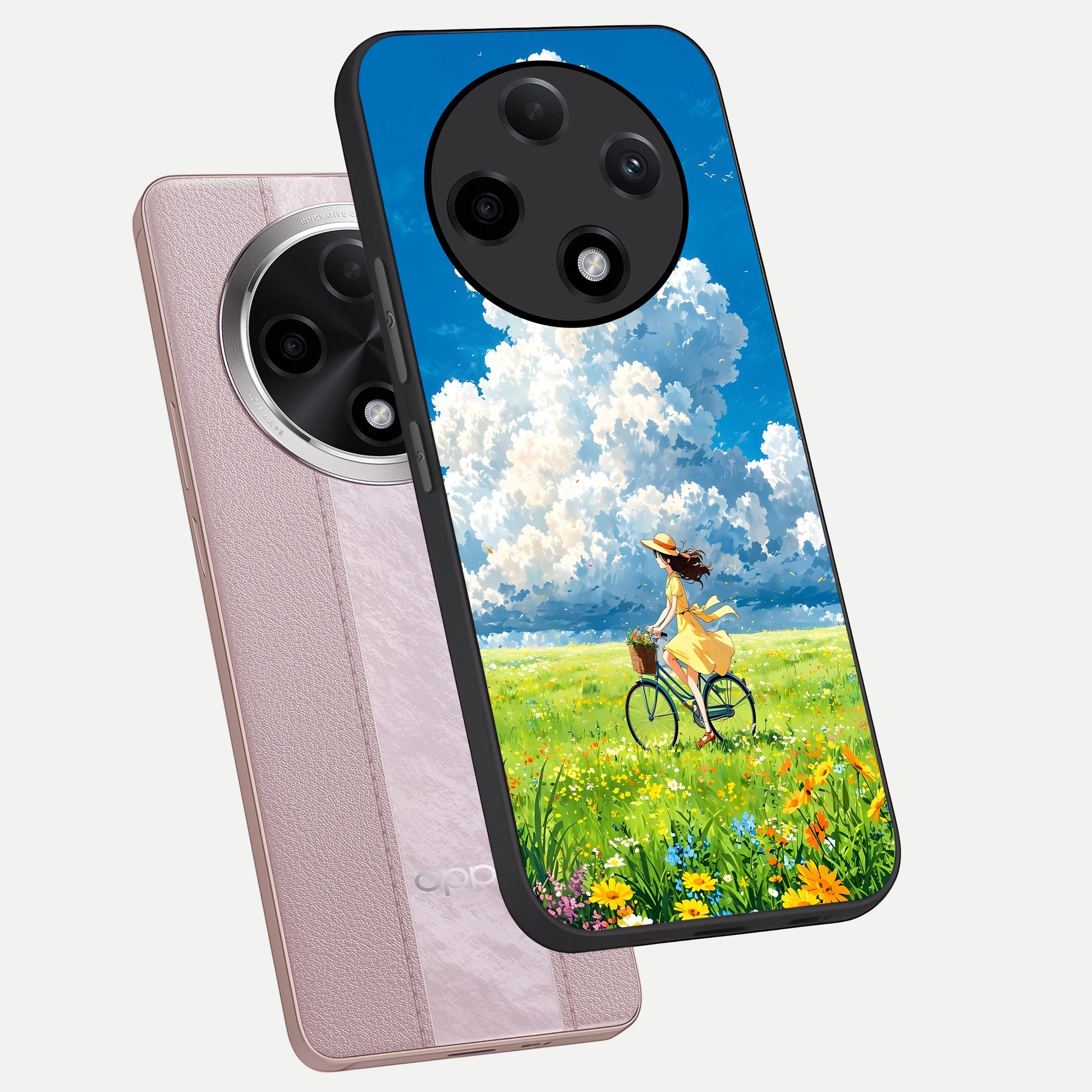  Breezy Meadow Ride phone case For Oppo F27 Pro Plus showing premium glass back cover with detailed artwork
