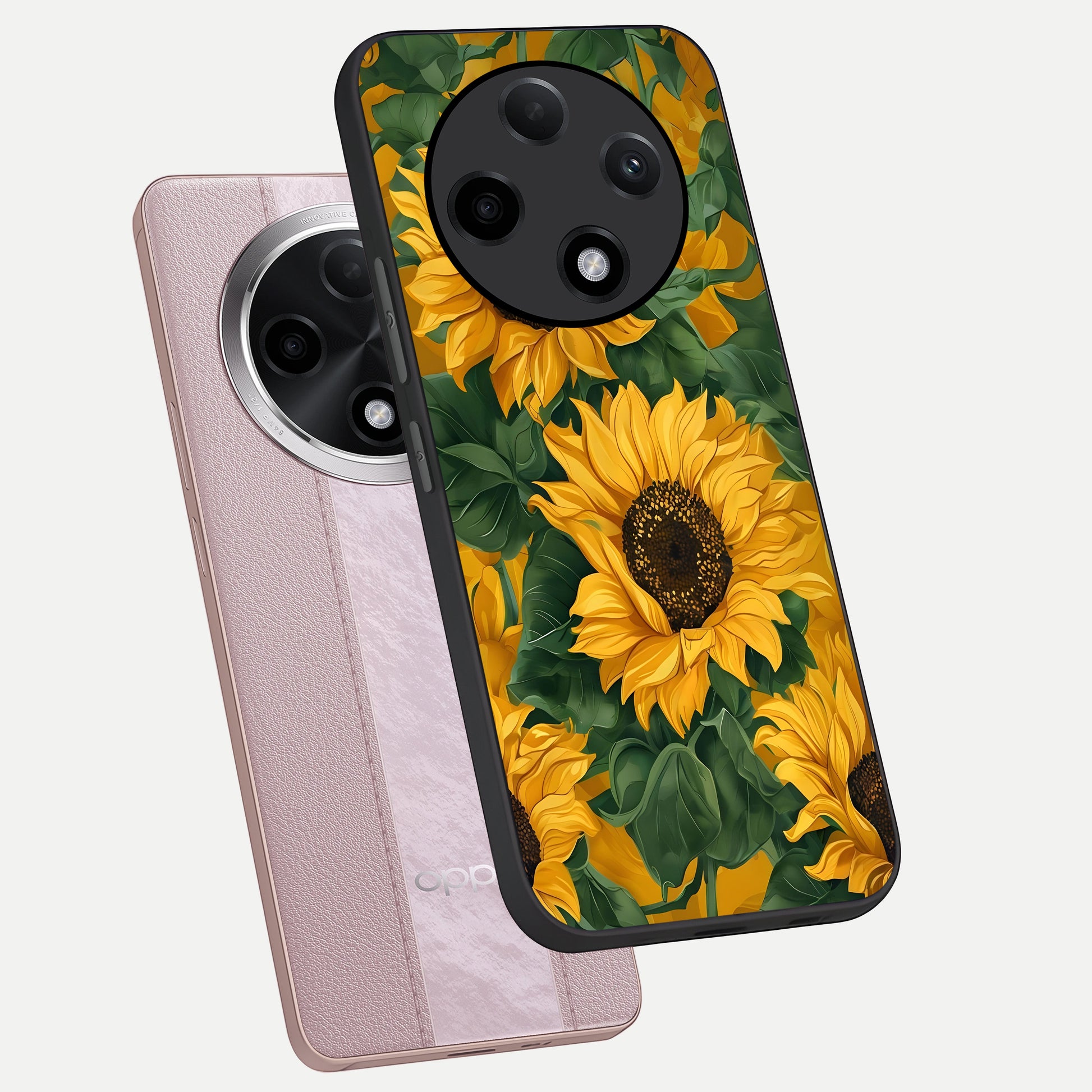  Bright Sunflower Bloom phone case For Oppo F27 Pro Plus showing premium glass back cover with detailed artwork