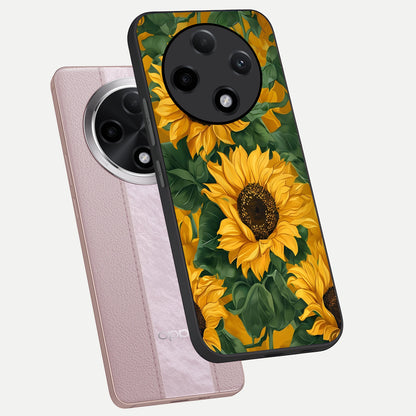  Bright Sunflower Bloom phone case For Oppo F27 Pro Plus showing premium glass back cover with detailed artwork