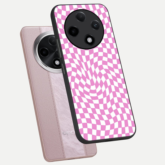  Bubblegum Check Wave phone case For Oppo F27 Pro Plus showing premium glass back cover with detailed artwork