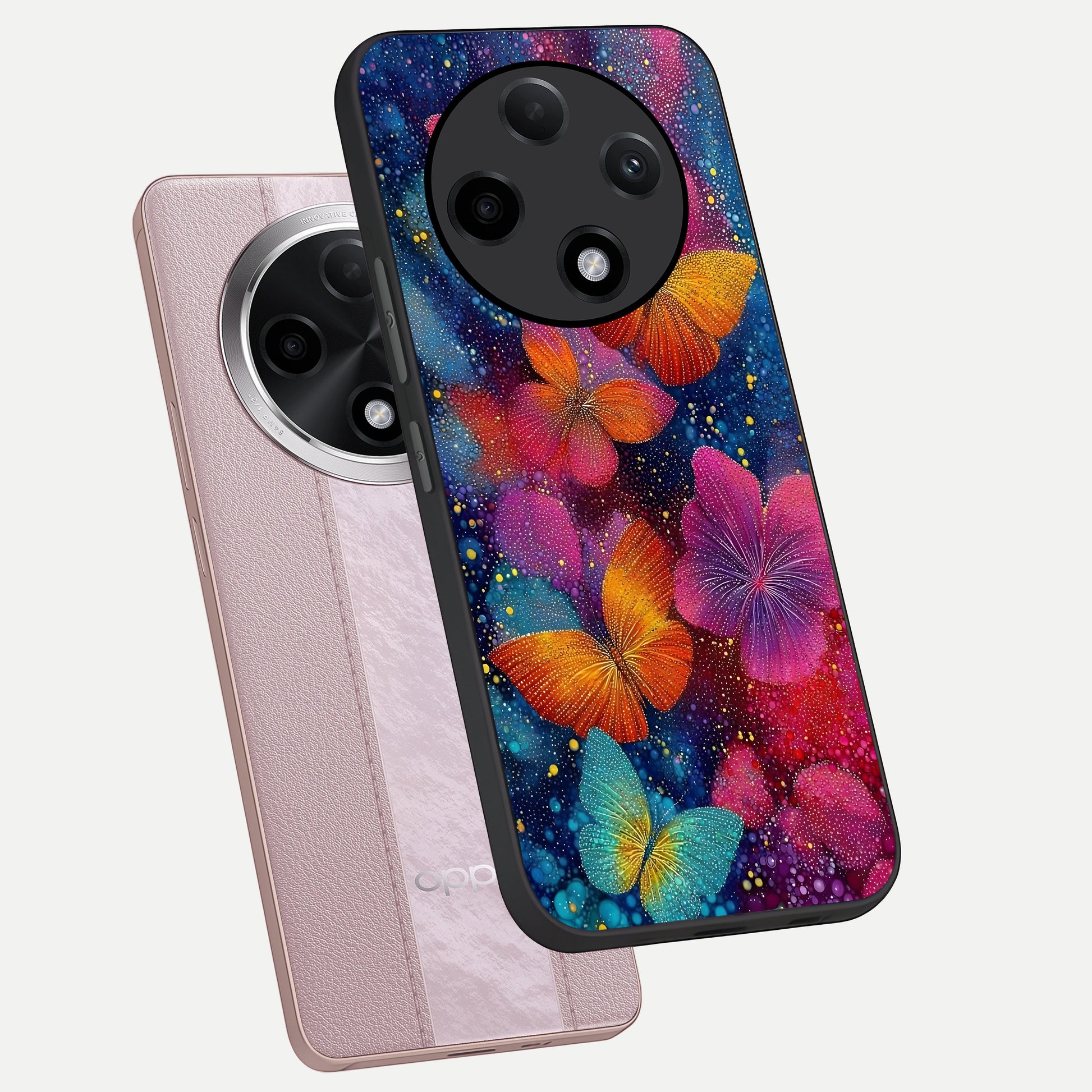  Butterfly Dream Mist phone case For Oppo F27 Pro Plus showing premium glass back cover with detailed artwork