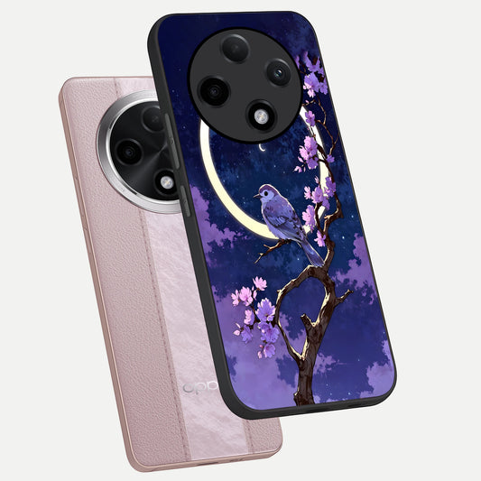  Celestial Bird Blossom phone case For Oppo F27 Pro Plus showing premium glass back cover with detailed artwork