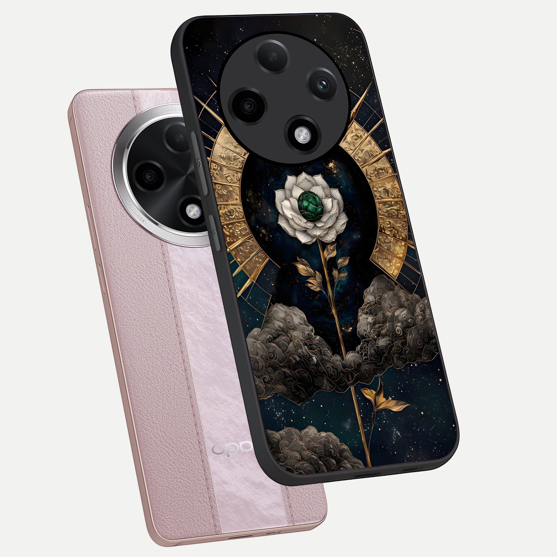  Celestial Lotus Morang phone case For Oppo F27 Pro Plus showing premium glass back cover with detailed artwork