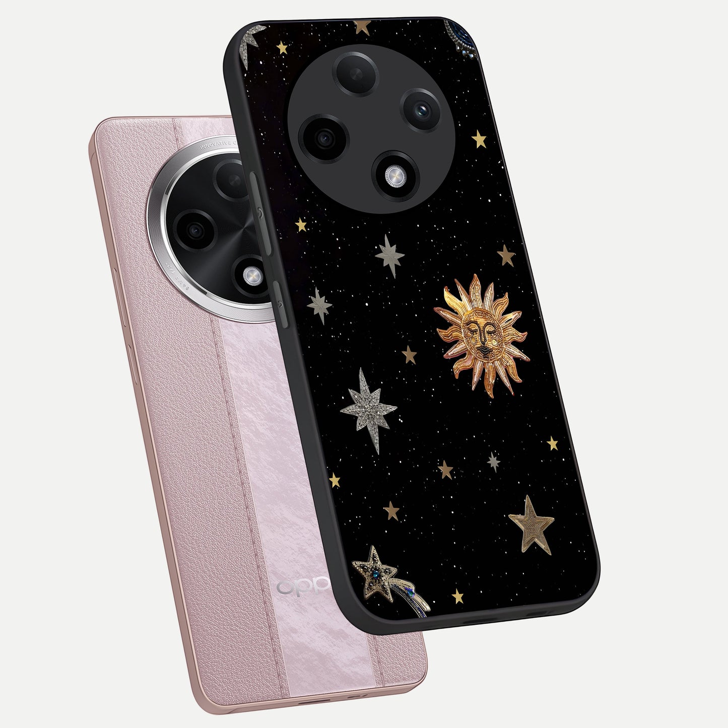  Celestial Moon With Stars phone case For Oppo F27 Pro Plus showing premium glass back cover with detailed artwork