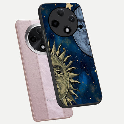  Celestial Moon With Sun phone case For Oppo F27 Pro Plus showing premium glass back cover with detailed artwork