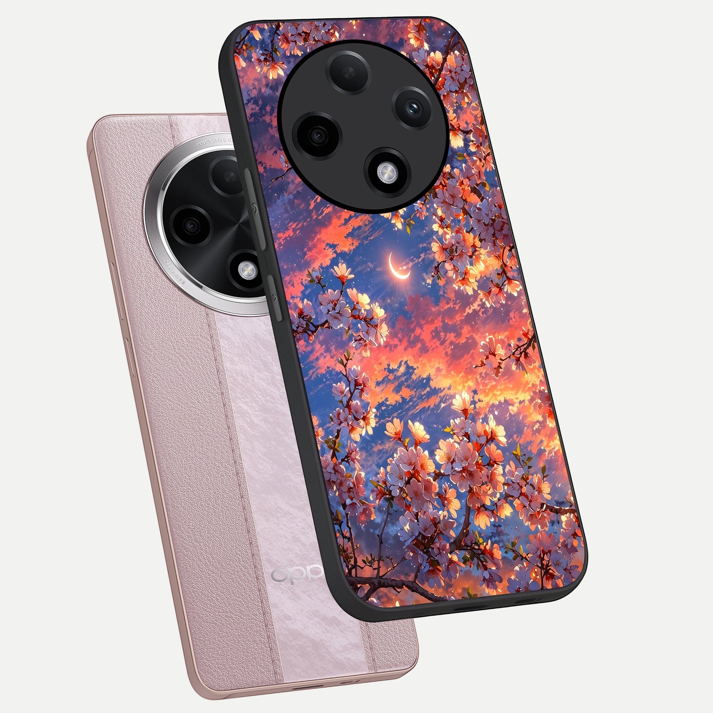  Celestial Sakura Sunset phone case For Oppo F27 Pro Plus showing premium glass back cover with detailed artwork
