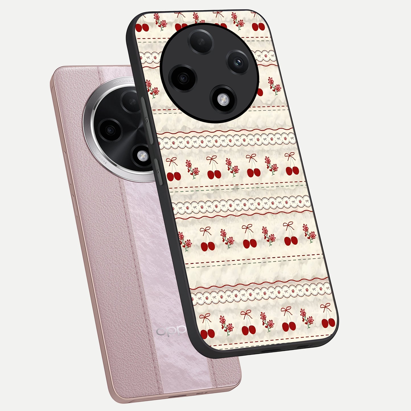  Cherry Bloom Charm phone case For Oppo F27 Pro Plus showing premium glass back cover with detailed artwork