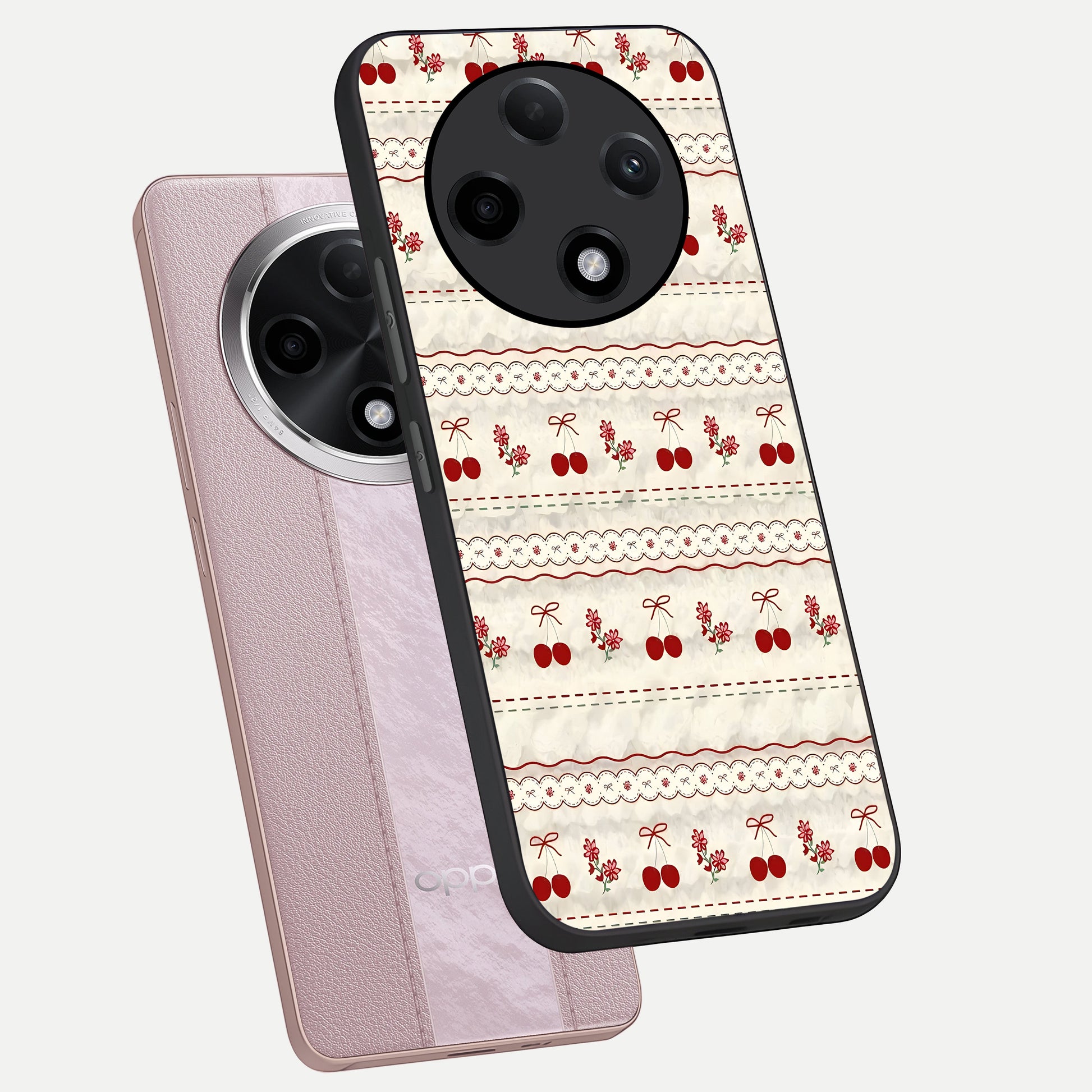  Cherry Bloom Charm phone case For Oppo F27 Pro Plus showing premium glass back cover with detailed artwork