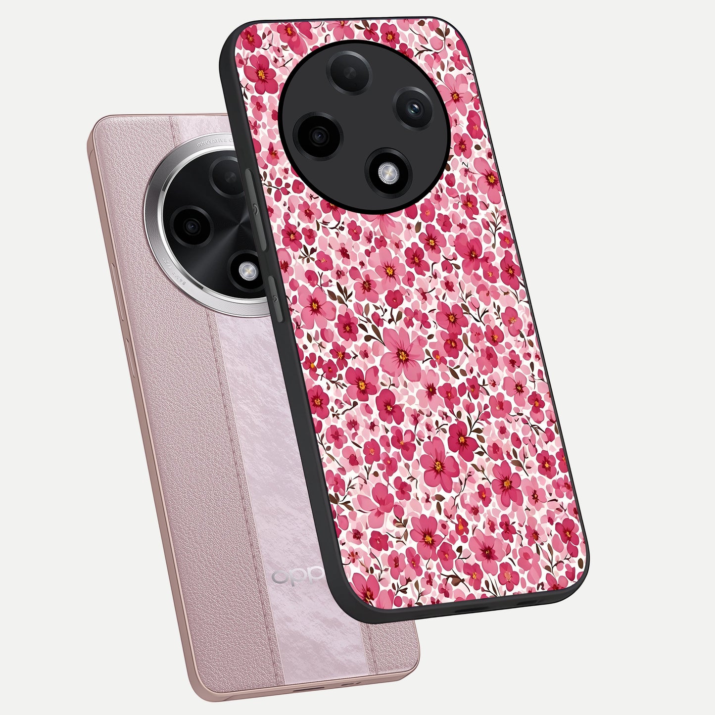  Cherry Blossom Charm phone case For Oppo F27 Pro Plus showing premium glass back cover with detailed artwork