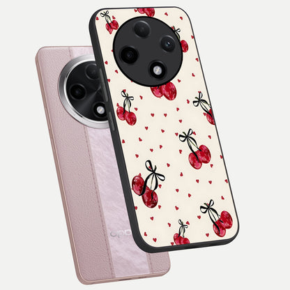 Cherry Heart Bow phone case For Oppo F27 Pro Plus showing premium glass back cover with detailed artwork