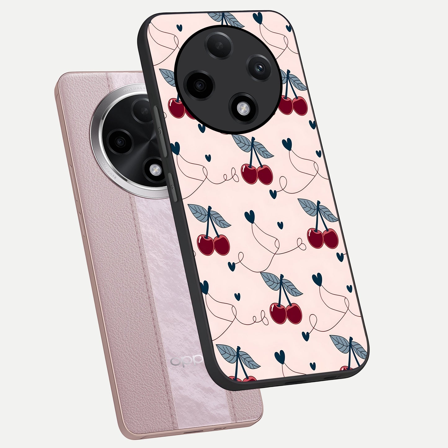  Cherry Heart Line phone case For Oppo F27 Pro Plus showing premium glass back cover with detailed artwork
