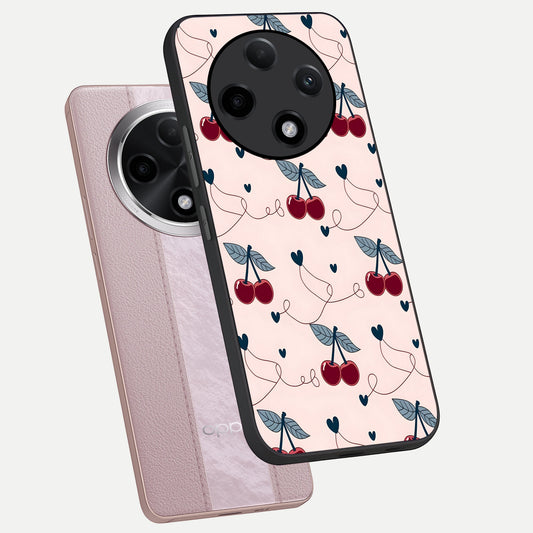  Cherry Heart Line phone case For Oppo F27 Pro Plus showing premium glass back cover with detailed artwork