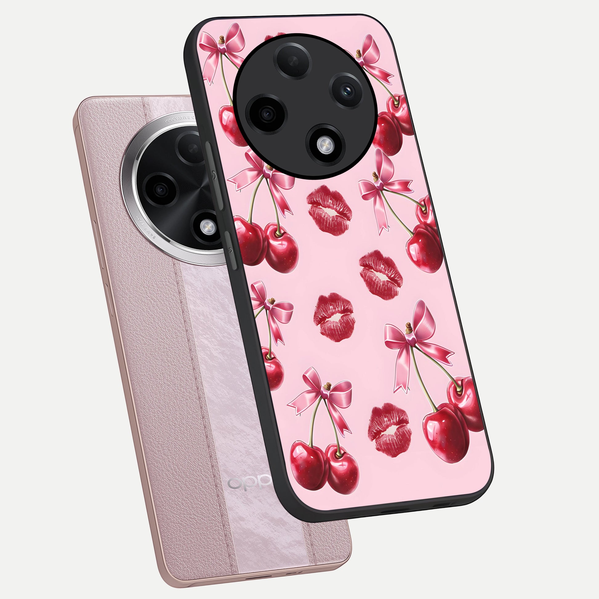  Cherry With Lips phone case For Oppo F27 Pro Plus showing premium glass back cover with detailed artwork