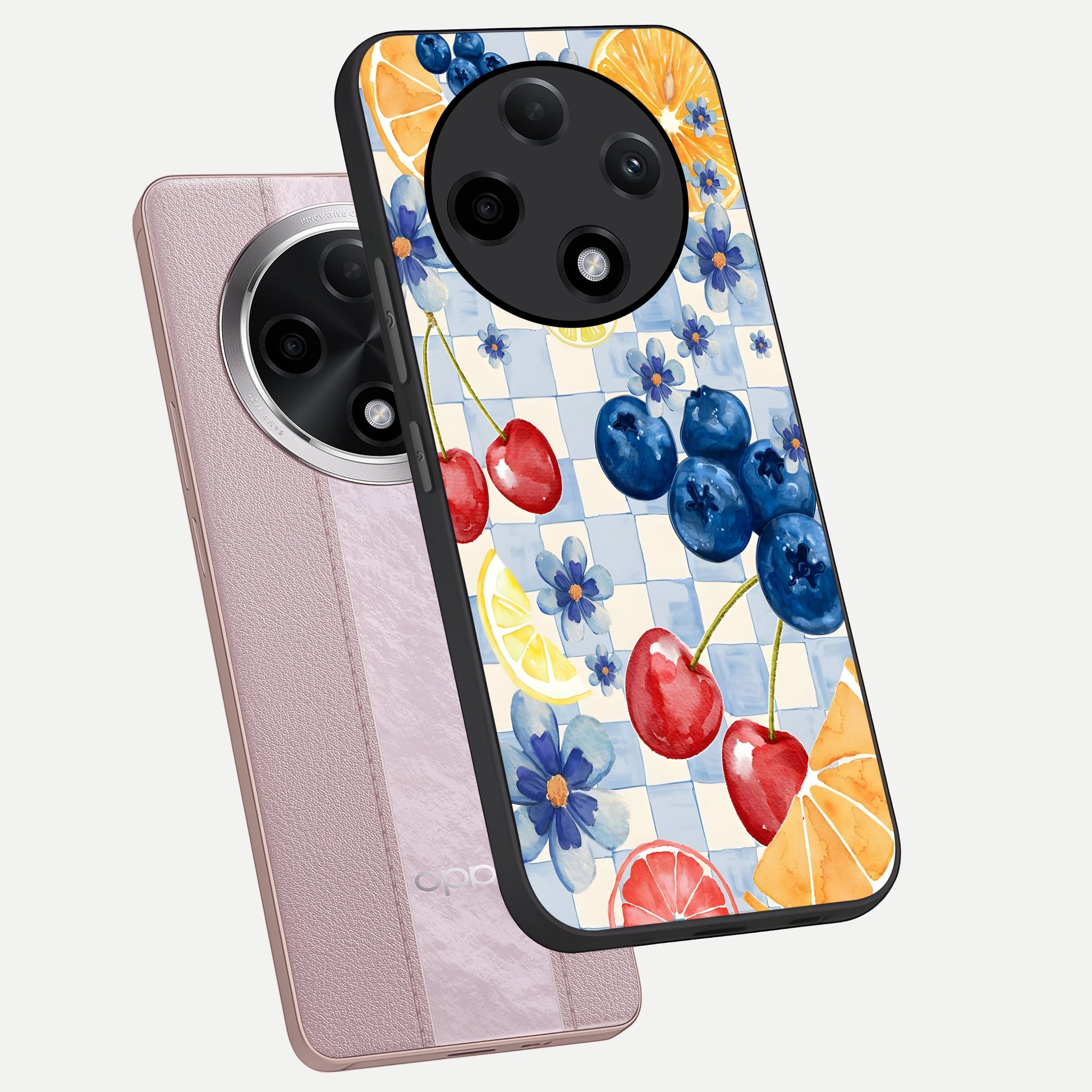  Citrus Bloom Joy phone case For Oppo F27 Pro Plus showing premium glass back cover with detailed artwork