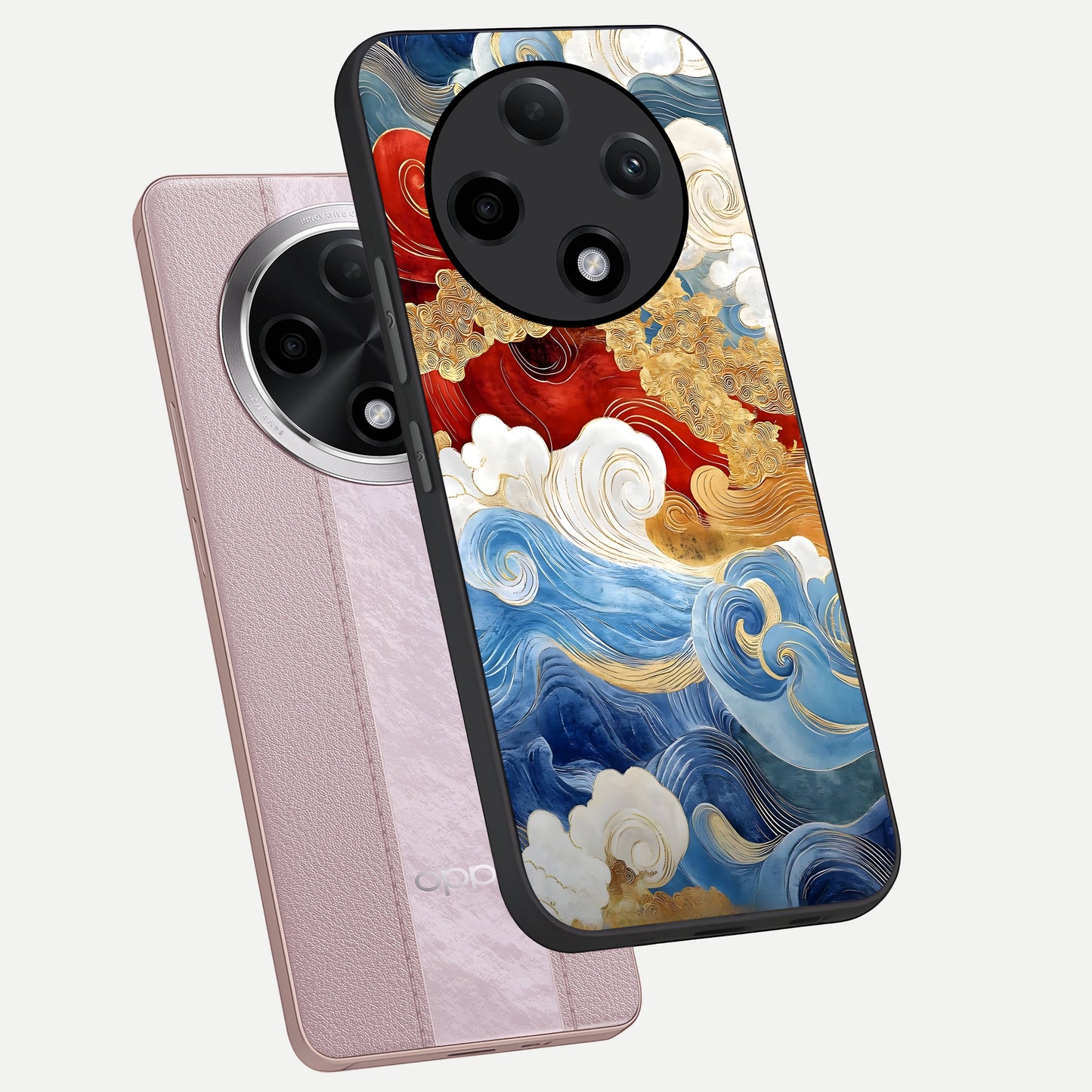  Colored Waves phone case For Oppo F27 Pro Plus showing premium glass back cover with detailed artwork