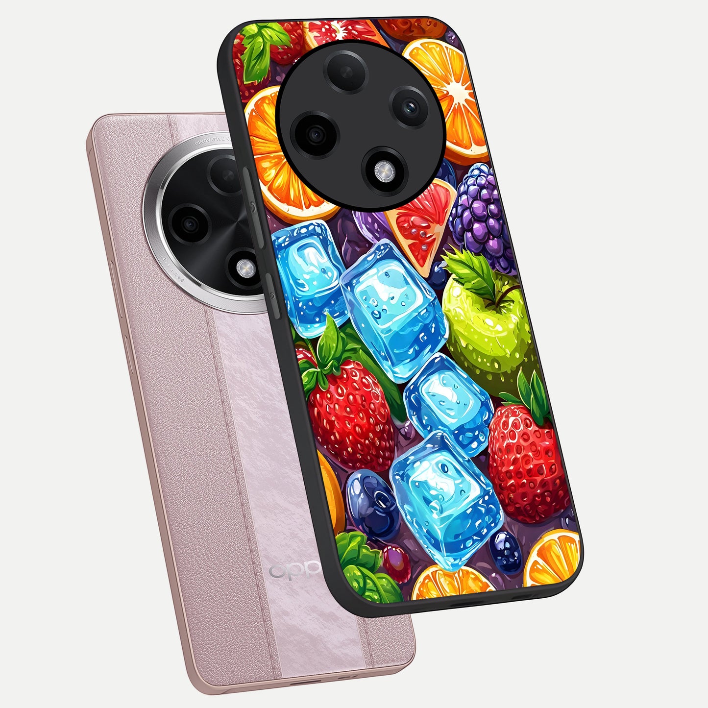 Colorful Fruits with Ice phone case For Oppo F27 Pro Plus showing premium glass back cover with detailed artwork
