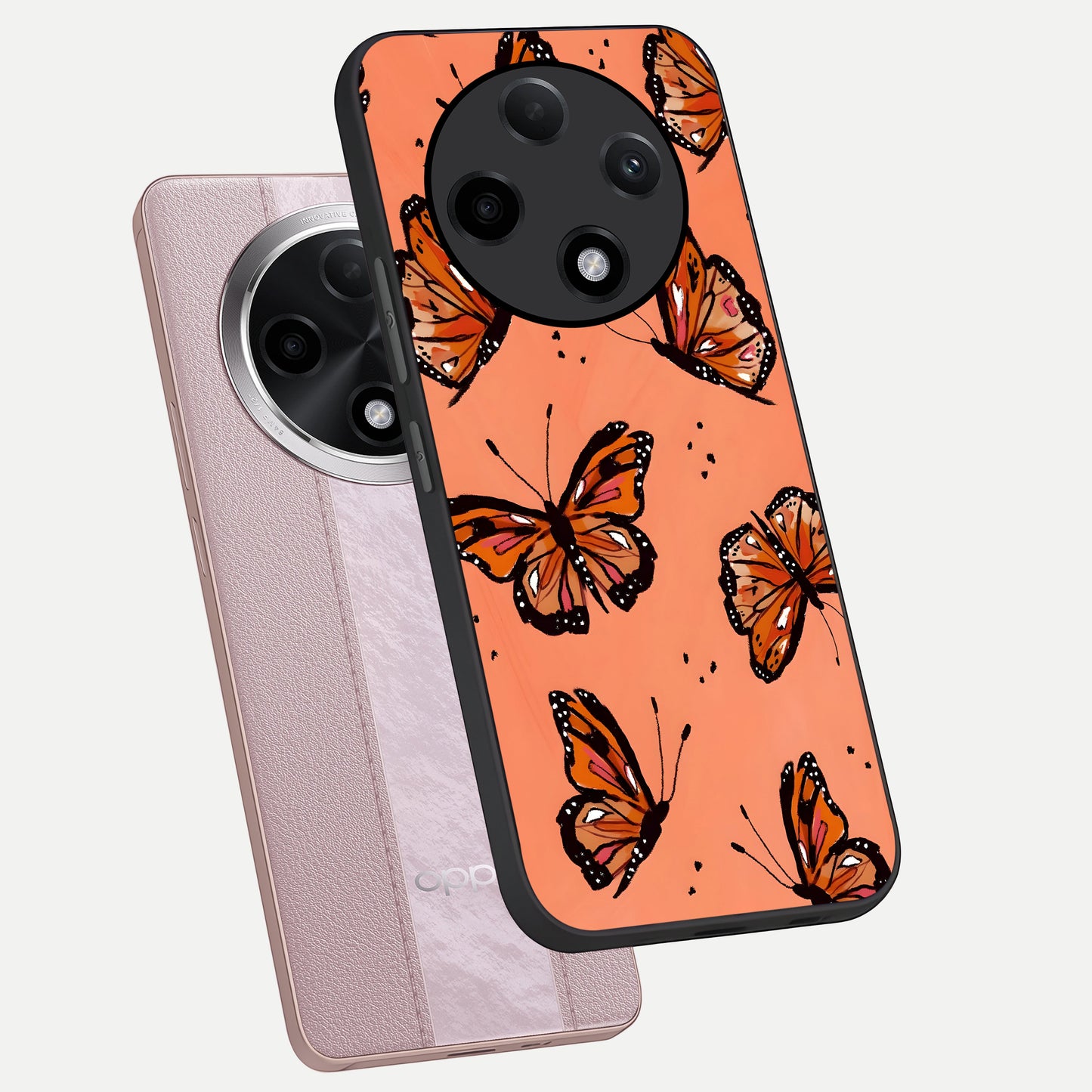  Coral Wing Butterfly phone case For Oppo F27 Pro Plus showing premium glass back cover with detailed artwork