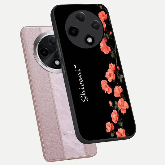  Crimson Bloom Grace Custom Name phone case For Oppo F27 Pro Plus showing premium glass back cover with detailed artwork