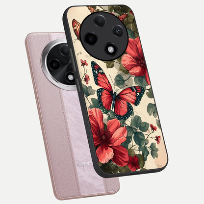  Crimson Butterfly Garden phone case For Oppo F27 Pro Plus showing premium glass back cover with detailed artwork