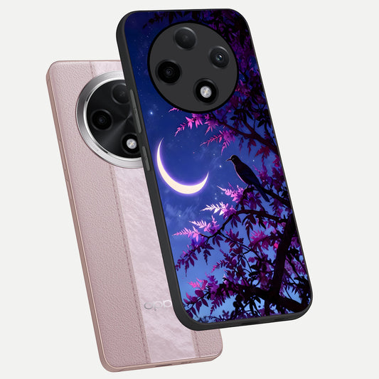  Crow And Moon Scenery phone case For Oppo F27 Pro Plus showing premium glass back cover with detailed artwork