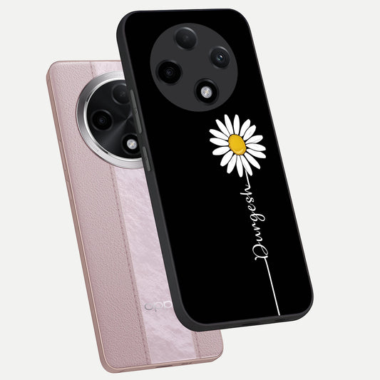  Custom Name White Flower phone case For Oppo F27 Pro Plus showing premium glass back cover with detailed artwork