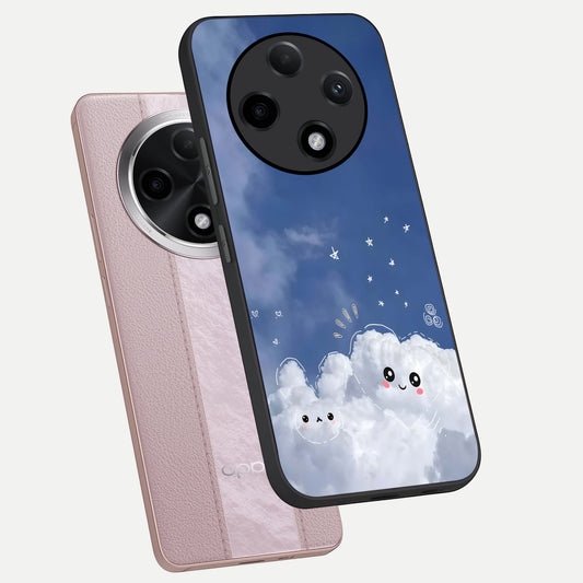  Cute Blossom Cloud phone case For Oppo F27 Pro Plus showing premium glass back cover with detailed artwork