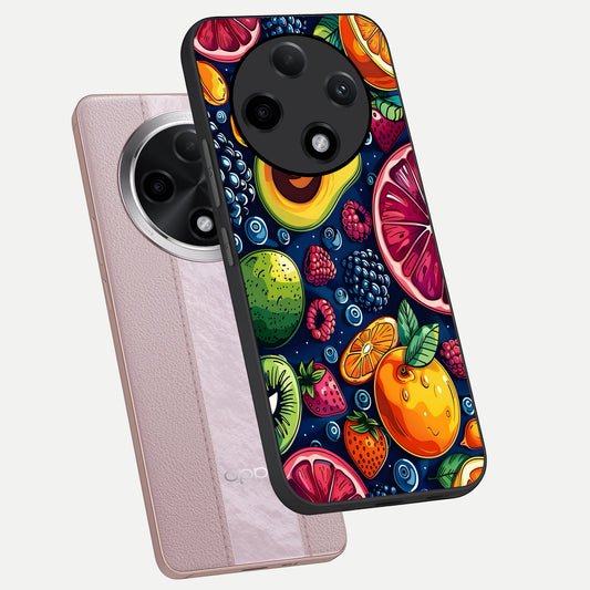  Cute Fruits Art phone case For Oppo F27 Pro Plus showing premium glass back cover with detailed artwork