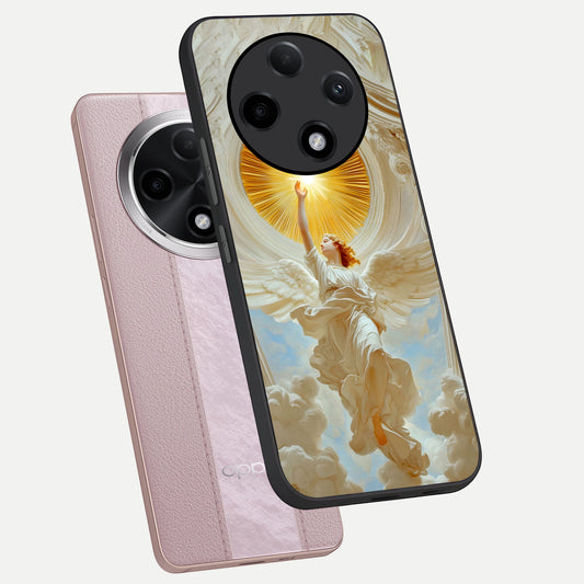  Divine Light Angel phone case For Oppo F27 Pro Plus showing premium glass back cover with detailed artwork