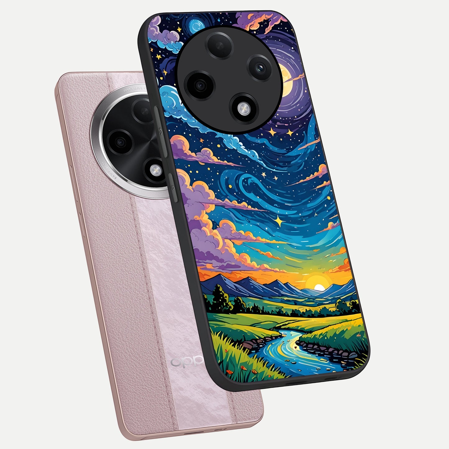  Dreamy Night Landscape phone case For Oppo F27 Pro Plus showing premium glass back cover with detailed artwork