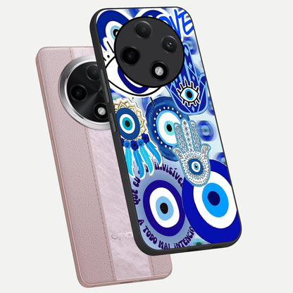  Evil Eyes Dream phone case For Oppo F27 Pro Plus showing premium glass back cover with detailed artwork