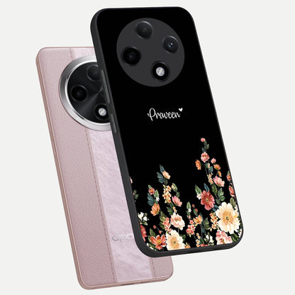  Floral Design Personalized Custom Name phone case For Oppo F27 Pro Plus showing premium glass back cover with detailed artwork