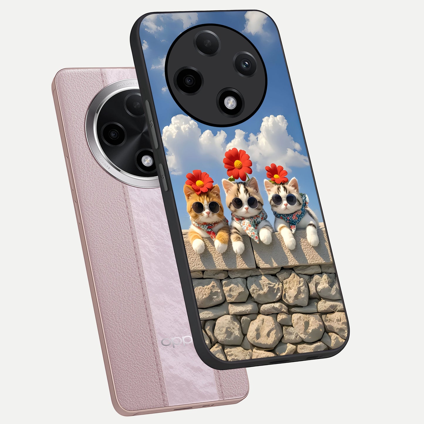  Floral Kitty Squad phone case For Oppo F27 Pro Plus showing premium glass back cover with detailed artwork