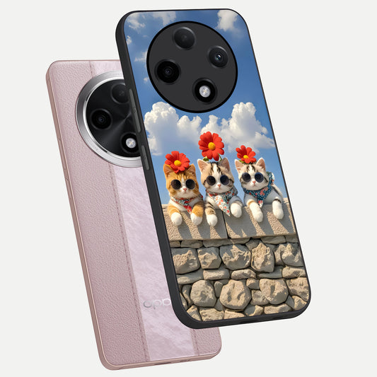  Floral Kitty Squad phone case For Oppo F27 Pro Plus showing premium glass back cover with detailed artwork