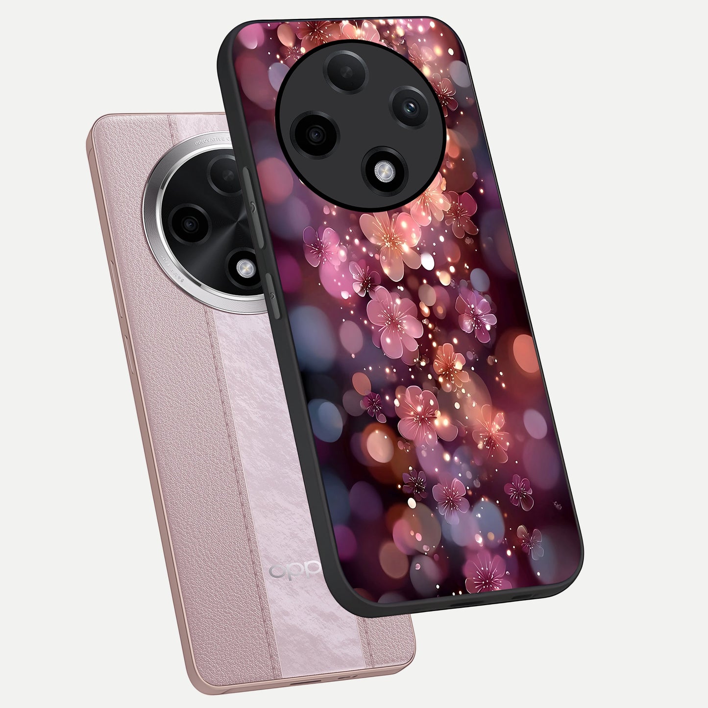  Glowing Petal Bliss phone case For Oppo F27 Pro Plus showing premium glass back cover with detailed artwork