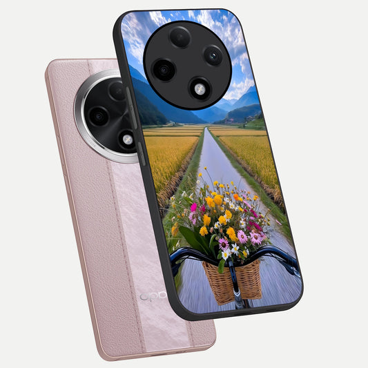  Golden Field Journey phone case For Oppo F27 Pro Plus showing premium glass back cover with detailed artwork