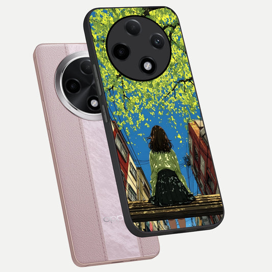  Golden Leaves Glow phone case For Oppo F27 Pro Plus showing premium glass back cover with detailed artwork